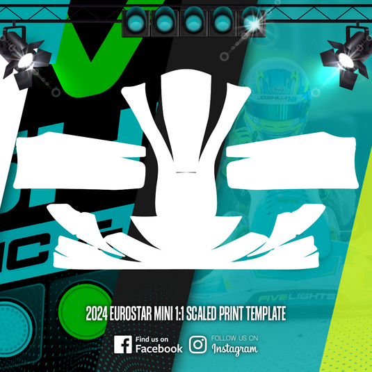 2024 Eurostar Mini kart sticker template with cutout graphics and racing background