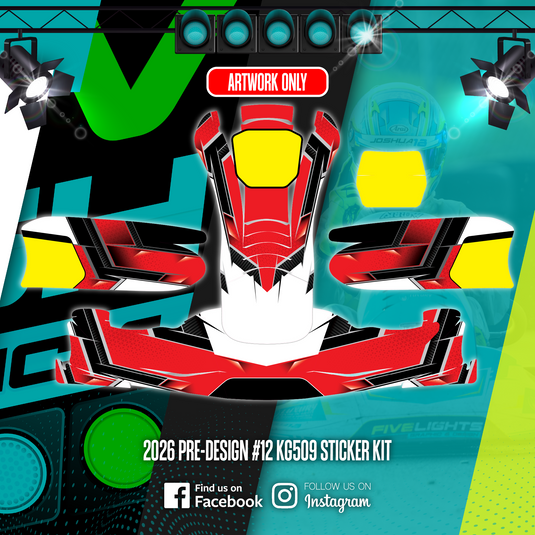 Red, yellow, and black go-kart sticker kit design, labeled artwork only, for karting graphics.