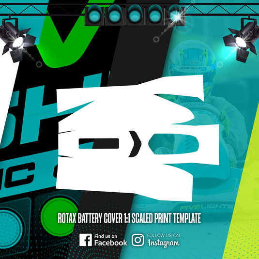 Rotax battery cover 1:1 scaled print template for kart graphics with racing background