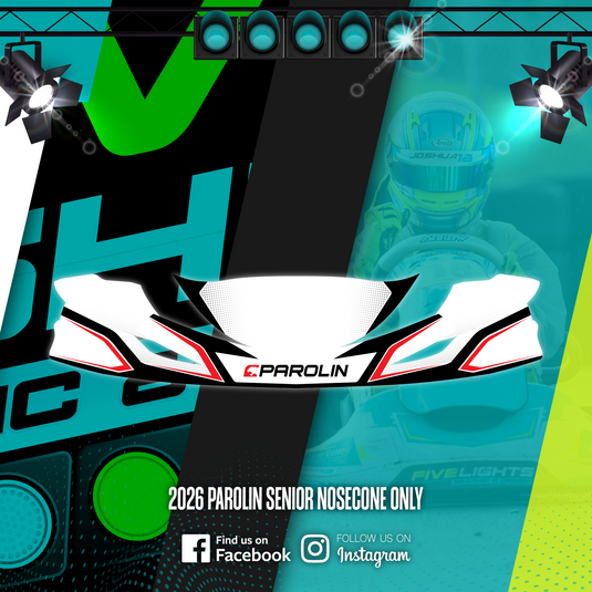 2026 Parolin senior kart nosecone decal design with motorsport-themed background